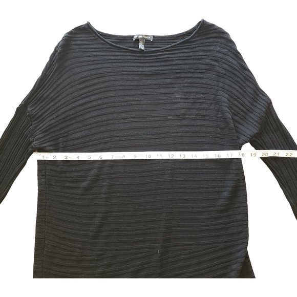 Eileen Fisher black long sleeve stripe textured long sleeve top / tunic - Picture 4 of 8